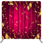 Lofaris Gold Ribbons Red Curtain Bokeh Holiday Backdrop Cover